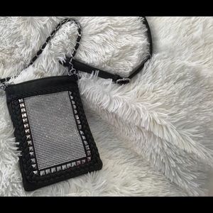 Black faux leather rhinestone Crossbody